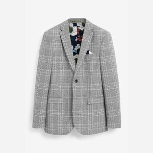 Grey Slim Check Suit Jacket