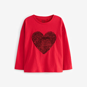 Red Long Sleeve Sequin Heart T-Shirt (3-12yrs)