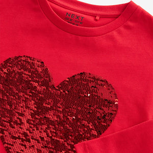 Red Long Sleeve Sequin Heart T-Shirt (3-12yrs)