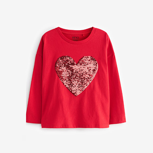 Red Long Sleeve Sequin Heart T-Shirt (3-12yrs)