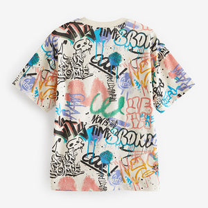 Ecru Cream Graffiti All-Over Print Short Sleeve T-Shirt (4-12yrs)