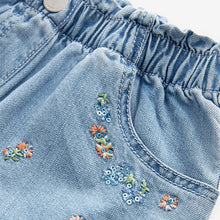 Load image into Gallery viewer, Denim Floral Embroidered Shorts (3mths-5-6yrs)
