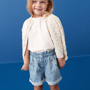 Denim Floral Embroidered Shorts (3mths-5-6yrs)