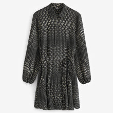 Load image into Gallery viewer, Black Moon Print Mini Tie Belt Shirt Dress
