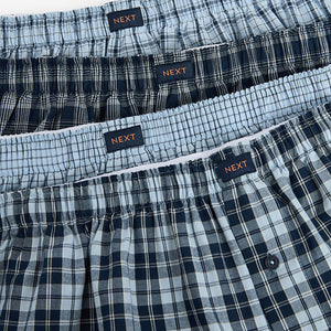 Mixed Blue Check 4 pack Woven Pure 100% Cotton Boxers