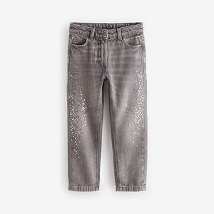 Charcoal Mom Sequin Embellished 100% Cotton Jeans (3-12yrs)