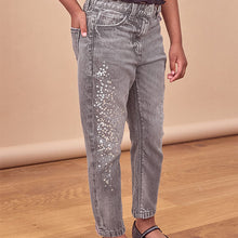 Load image into Gallery viewer, Charcoal Mom Sequin Embellished 100% Cotton Jeans (3-12yrs)

