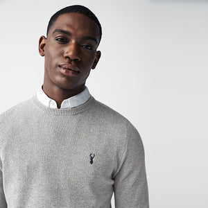 Grey Oxford Crew Neck Regular Mock Shirt Jumper