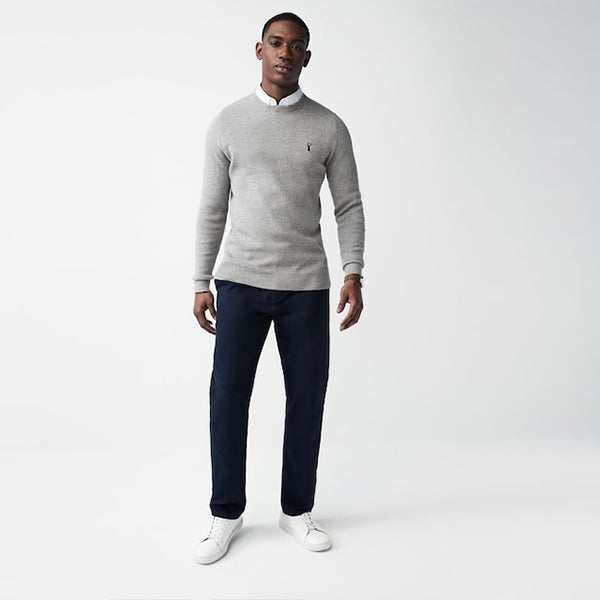 Grey Oxford Crew Neck Regular Mock Shirt Jumper
