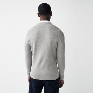 Grey Oxford Crew Neck Regular Mock Shirt Jumper