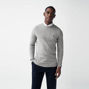 Grey Oxford Crew Neck Regular Mock Shirt Jumper