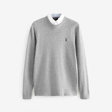 Load image into Gallery viewer, Grey Oxford Crew Neck Regular Mock Shirt Jumper
