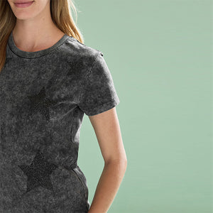 Charcoal Grey Glitter Star T-Shirt