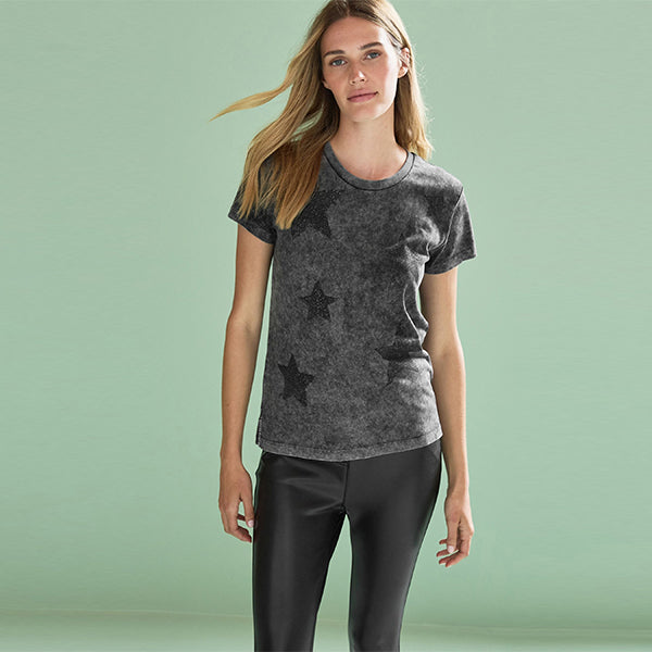 Charcoal Grey Glitter Star T-Shirt