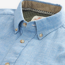 Load image into Gallery viewer, Blue Standard Collar Linen Blend Short Sleeve 100% Cotton Shirt
