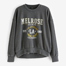 Load image into Gallery viewer, Charcoal Grey Washed Melrose Los Angeles LA City Graphic Slogan Sweatshirt
