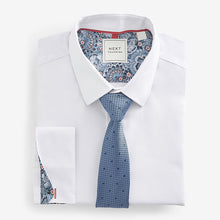 Load image into Gallery viewer, White/Blue Polka Dot Regular Fit Occasion Shirts And Ties Pack
