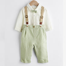 Load image into Gallery viewer, Sage Green Baby Shirt, Trousers and Braces 3 Piece Set (0mths-12-18mt)
