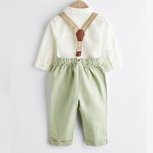 Sage Green Baby Shirt, Trousers and Braces 3 Piece Set (0mths-12-18mt)