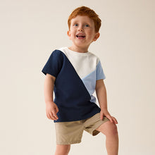 Load image into Gallery viewer, Blue/Navy 100% Cotton Short Sleeve Colourblock T-Shirt (3mths-5-6yrs)
