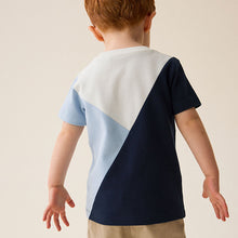 Load image into Gallery viewer, Blue/Navy 100% Cotton Short Sleeve Colourblock T-Shirt (3mths-5-6yrs)
