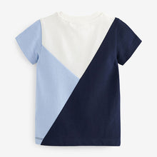 Load image into Gallery viewer, Blue/Navy 100% Cotton Short Sleeve Colourblock T-Shirt (3mths-5-6yrs)
