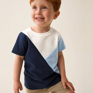 Blue/Navy 100% Cotton Short Sleeve Colourblock T-Shirt (3mths-5-6yrs)