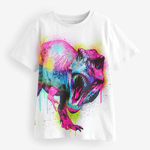 White Rainbow Dino 100% Cotton Short Sleeve Graphic T-Shirt (3-12yrs)