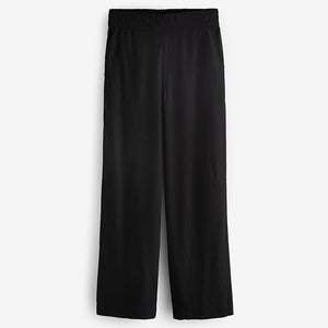 Black Wide Leg Trousers With Linen