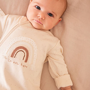 Neutral I'm New Here Single 100% Cotton Sleepsuit (0-9mths)