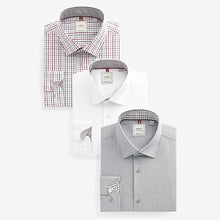 Load image into Gallery viewer, Grey/White/Gingham Regular Fit Easy Care Single Cuff Shirts 3 Pack
