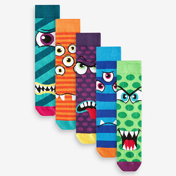 Bright Monsters Fun Pattern Socks 5 Pack