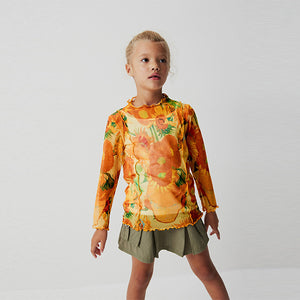 Vincent Van Gogh Yellow Sunflower APOH Long Sleeve Mesh Top (3-12yrs)