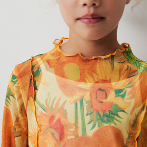 Vincent Van Gogh Yellow Sunflower APOH Long Sleeve Mesh Top (3-12yrs)