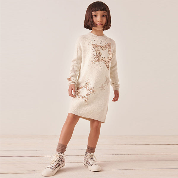 Cream Sequin Jumper Dress (3-12yrs)