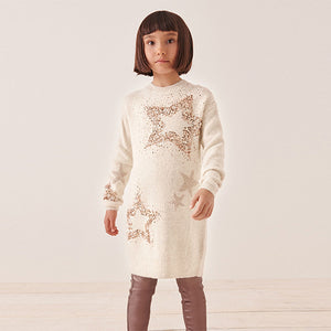 Cream Sequin Jumper Dress (3-12yrs)