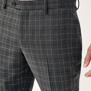 Charcoal Grey Tailored Fit Trimmed Check Suit Trousers