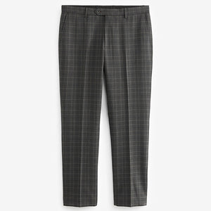 Charcoal Grey Tailored Fit Trimmed Check Suit Trousers