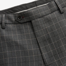 Load image into Gallery viewer, Charcoal Grey Tailored Fit Trimmed Check Suit Trousers
