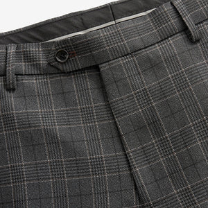 Charcoal Grey Tailored Fit Trimmed Check Suit Trousers