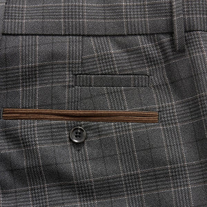 Charcoal Grey Tailored Fit Trimmed Check Suit Trousers