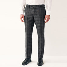 Load image into Gallery viewer, Charcoal Grey Tailored Fit Trimmed Check Suit Trousers
