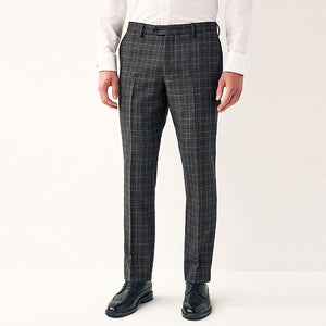 Charcoal Grey Tailored Fit Trimmed Check Suit Trousers