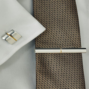 2 Tone Silver/Gold Cufflink And Tie Clip Set