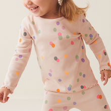 Load image into Gallery viewer, Cream Rainbow Polka Dot Cotton Rich Long Sleeve Rib T-Shirt (3mths-5-6yrs)
