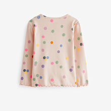 Load image into Gallery viewer, Cream Rainbow Polka Dot Cotton Rich Long Sleeve Rib T-Shirt (3mths-5-6yrs)
