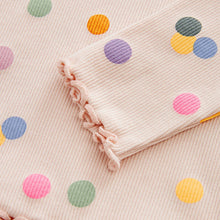 Load image into Gallery viewer, Cream Rainbow Polka Dot Cotton Rich Long Sleeve Rib T-Shirt (3mths-5-6yrs)
