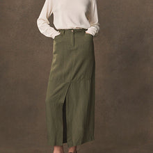 Load image into Gallery viewer, Khaki Green Linen Blend Midi Column Skirt
