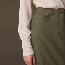 Load image into Gallery viewer, Khaki Green Linen Blend Midi Column Skirt
