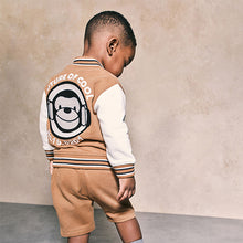 Load image into Gallery viewer, Tan Brown Monkey 100% Cotton Letterman and Shorts Set (6mths-6yrs)
